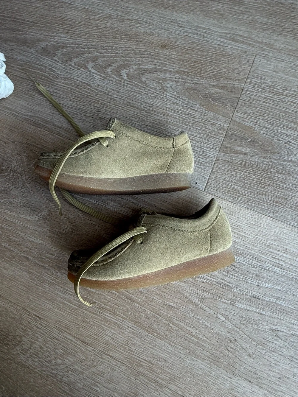 Clarks Kids Moccasin Style Suede Shoes in Tan